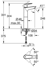 GROHE 32860001 - BAUEDGE 304 mm mosdócsaptelep, fényes króm