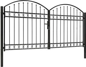 vidaXL ívelt tetejű kétajtós fekete acél kerítéskapu 300 x 125 cm