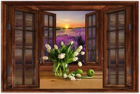 Poszterek 90x60 Rönkfal Virágok