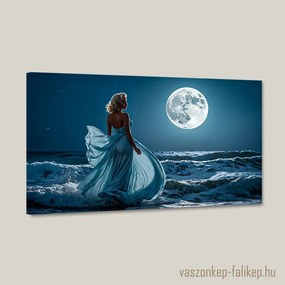 Lány a holdfényes tengerparton – prémium falikép hangulatot teremt 60x34 cm