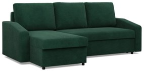 Zeus sarokkanapé, 2 ágyneműtartóval, döntött kartámasz, kordbársony, univerzális oldal, hab töltet, zöld