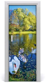 Ajtóposzter öntapadós Swans a tó 85x205 cm