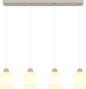 Globo 54114-4H Függeszték, matt homok színű fém, fehér üveg, átlátszó PVC kábel, HxSzxM: 720x100x1200mm, 4x E27 40W 230V izzók nélkül