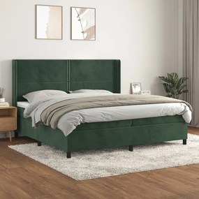 sötétzöld bársony rugós ágy matraccal 200x200 cm