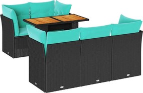 vidaXL 6 részes fekete polyrattan kerti ülőgarnitúra párnákkal
