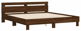 barna tölgy színű szerelt fa ágykeret fejtámlával 200 x 200 cm