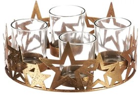 Adventi Csillag gyertyatartó üvegpoharakkal, fém, arany , 18 x 18 x 8 cm