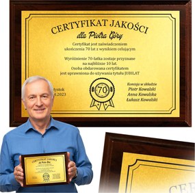 Születésnapi Ajándék 70 Szobor Oklevél Nyomtatott Keret Személyre Szabás