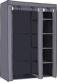 Szövet ruhásszekrény, mobil szekrény ruhasínnel, 110x45x175 cm, szürke