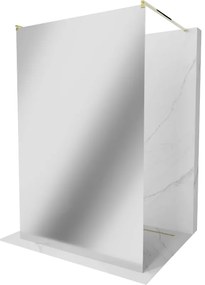 Mexen Kioto, átmenő zuhanyparaván 110 x 200 cm, 8 mm-es üvegmintás tükör, 2x arany stabilizáló távtartó, 800-110-002-50-50