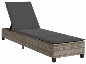 Szürke polyrattan napozóágy párnákkal 55x200x25,5 cm