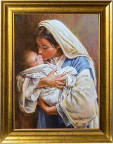 Mária A Gyermekkel Szakrális Kép Arany Díszített Keretben 30X40