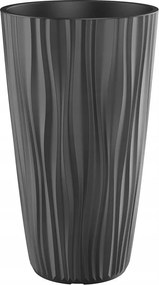 Kerek virágtartó Etna betéttel Sötétszürke kicsi, függőlegesen bordázott ø28cm