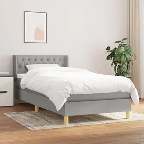 Világosszürke szövet rugós ágy matraccal 90x190 cm