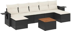 vidaXL 8 részes fekete polyrattan kerti ülőgarnitúra párnákkal