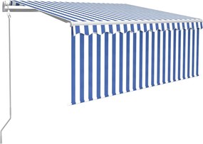 Kék/fehér redőnyös, LED-es, szélérzékelős napellenző 3,5x2,5 m