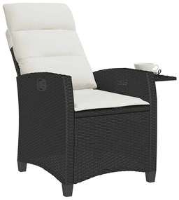 fekete polyrattan fekvő kerti szék oldalsó asztallal