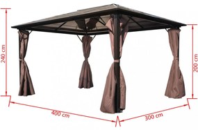 alumínium kerti pavilon barna függönnyel 400 x 300 cm