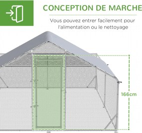 PawHut Kültéri Tyúkól - 12 m² - drótháló borítású kerítés 4L x 3W x 2H m - fedett tér - horganyzott acél | Aosom