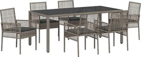 vidaXL Kert étkező szett 7 pcs Szürke polirattan