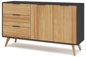 Fekete-natúr színű borovi fenyő alacsony komód 140x81 cm Lavis – Marckeric