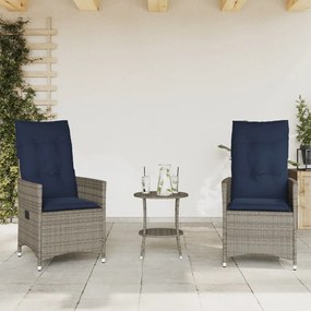 3 darabos szürke polyrattan bisztrógarnitúra párnákkal