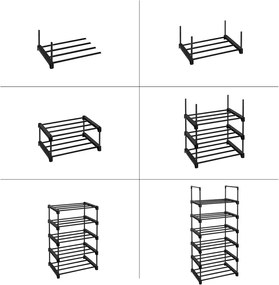 Cipőtartó polc szett, 6 szint, 45x30x106cm, fekete
