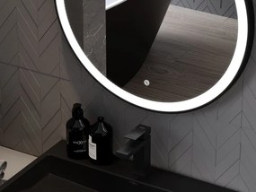 Mexen Esso világított, kerek fürdőszobai tükör, 60 cm, LED 6000K, páramentes, fekete keret - 9825-060-060-611-70