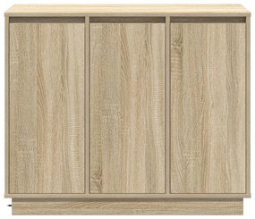 LED-es oldalszekrény, Sonoma tölgy, 90x32x75 cm, ragasztott fa