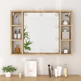 sonoma tölgy tükrös szekrény LED-ekkel 76 x 15 x 55 cm