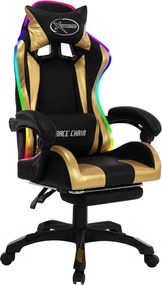 vidaXL aranyszínű és fekete műbőr versenyszék RGB LED-világítással