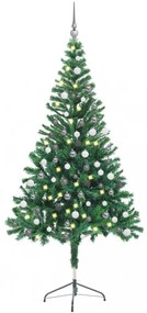 Zöld műkarácsonyfa LED-fénnyel és gömbszettel 150 cm 380 ággal