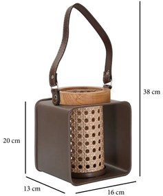 Lámpás vas-rattan 16x13x20cm