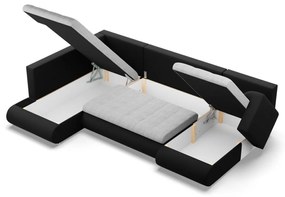 Tokio U sarokkanapé, 3 ágyneműtartóval, fonott + műbőr, baloldali, szürke - fekete