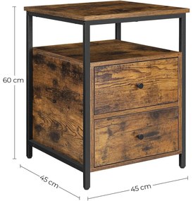 Éjjeliszekrény, oldalasztal, 45 x 60 x 45 cm, szüreti barna / fekete