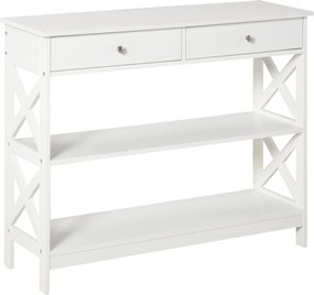 HOMCOM Előszobai Konzoltábla 2 Fiókkal és 2 Alsó Polccal - Modern Bútor, Emelt Alap, Felborulásgátló, 100x30,5x80 cm, Fehér | Aosom