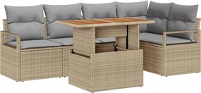vidaXL Kerti Kanapé Szett tárolóval 6 pcs Bézs Poli rattan
