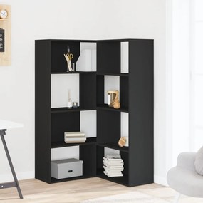 4 szintes fekete szerelt fa sarokkönyvespolc 85 x 85 x 140 cm