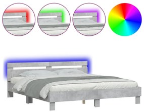 betonszürke ágykeret fejtámlával és LED-del 160 x 200 cm