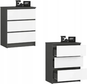 Komód szekrény K60 3 fiókos grafit fehér Akd