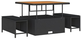 11 Darabos Kert Kanapé Szett Párnákkal Fekete Poly Rattan Eukaliptusz, 2-Fős Kert Kanapé Párnákkal Fekete Poly Rattan, 3 Darabos Kert Étkező Szett Párnákkal Fekete Poly Rattan Eukaliptusz