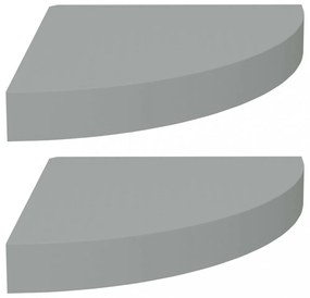 2 db szürke MDF lebegő sarokpolc 25 x 25 x 3,8 cm