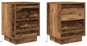 2 db antik fa éjjeliszekrények LED világítással 38x34x50 cm