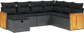 vidaXL 7 részes fekete polyrattan kerti ülőgarnitúra párnával