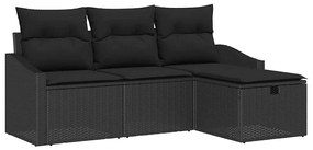 vidaXL Kanapé Szett párnával tárolóval 4 pcs Fekete polirattan