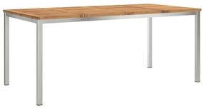 5 darabos kert étkező szett tömör akácfa, kültéri étkező asztal 180x90x75 cm tömör akácfából, rakásolható kert székek 4 db tömör akácfa és fém