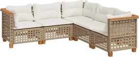 vidaXL 5 részes bézs polyrattan kerti ülőgarnitúra párnákkal