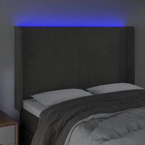 sötétszürke bársony LED-es fejtámla 147x16x118/128 cm