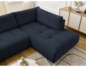 Sötétkék kinyitható-tárolóhelyes sarokkanapé (jobb oldali-U alakú) Fuji – Bobochic Paris
