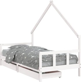 vidaXL fehér tömör fenyőfa gyerekágykeret fiókokkal 90 x 200 cm